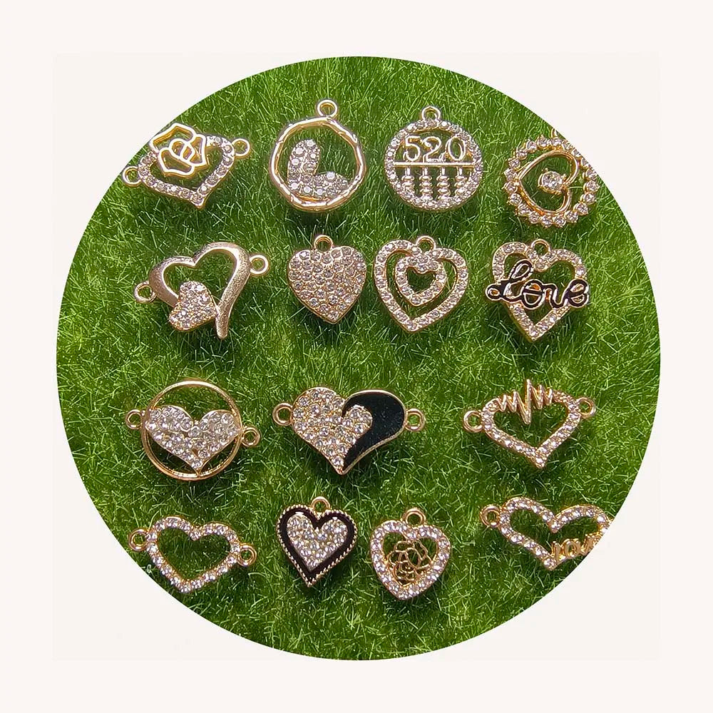 Assorted Advanced Sense Rhinestones Heart Hollow Enamel Charms Couple Trendy Jewelry Gifts Accessories for DIY Necklace Earrings