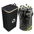 Black Recycling Waste Bin with Bamboo Lid Reusable Foldable Oxford Storage Box Basket for Bottle Can Glass Plastic Stickers