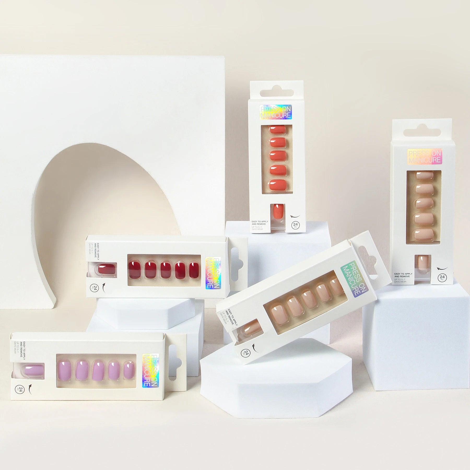New Trend Natural Color Square Finger Press on Nails 24 Pieces Monochrome Full Cover PVC Pre-designed with Glue