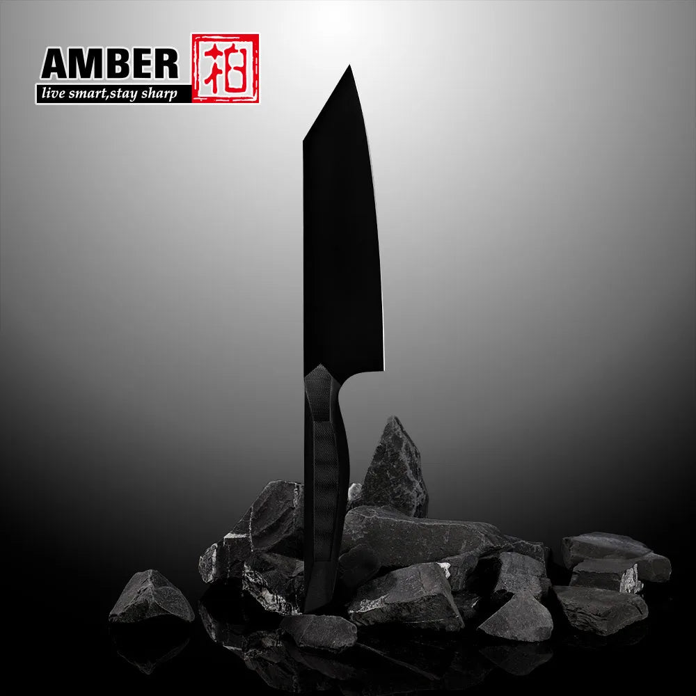 Amber Professional TitaniumBlack Kitchen Knife 440C High Carbon Stainless Steel Kitchen Knife with G10 Handle