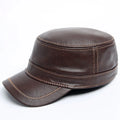 R034 Cowhideskin Warm Baseball Cap Outdoor Fashion Flat Top Leather Bucket Cap  Winter Genuine Leather Visor Hat