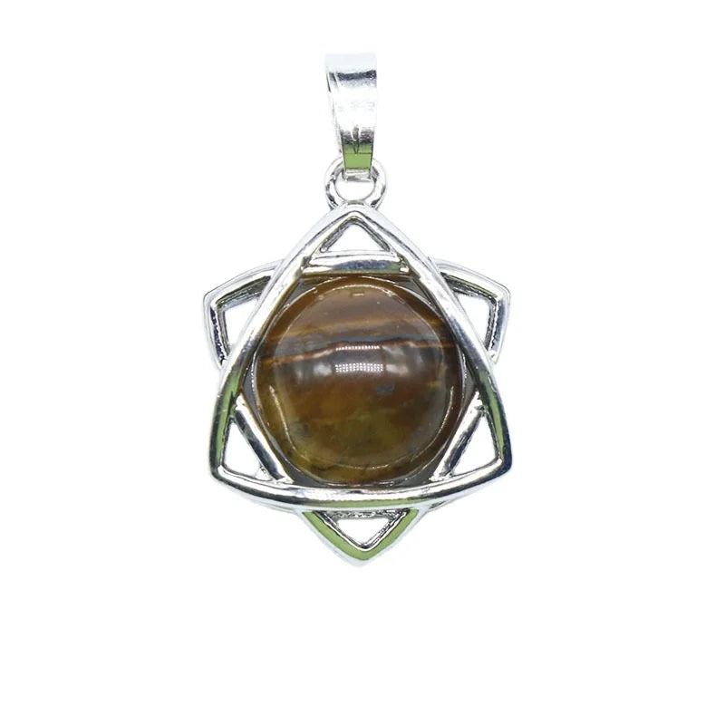 Huiying Handmade Natural Gemstone Crystal Six-pointed Star Stone Yellow tiger Eye Necklace Jewelry