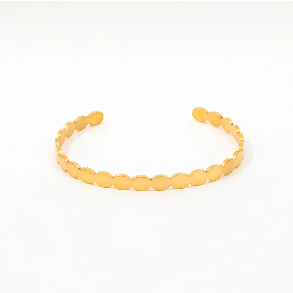 High End 18K PVD Gold Plated Stainless Steel Brushed Metal Round Cuff Bracelet for Women Wholesale Jewelry