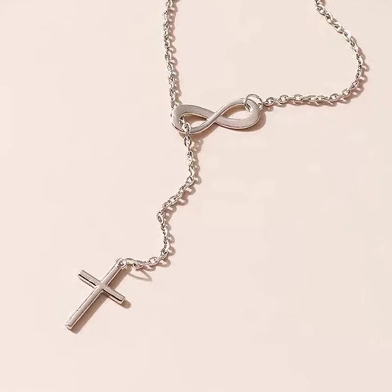 2026 New High-grade Style Girls' Necklace Infinite Stainless Steel Cross Necklace