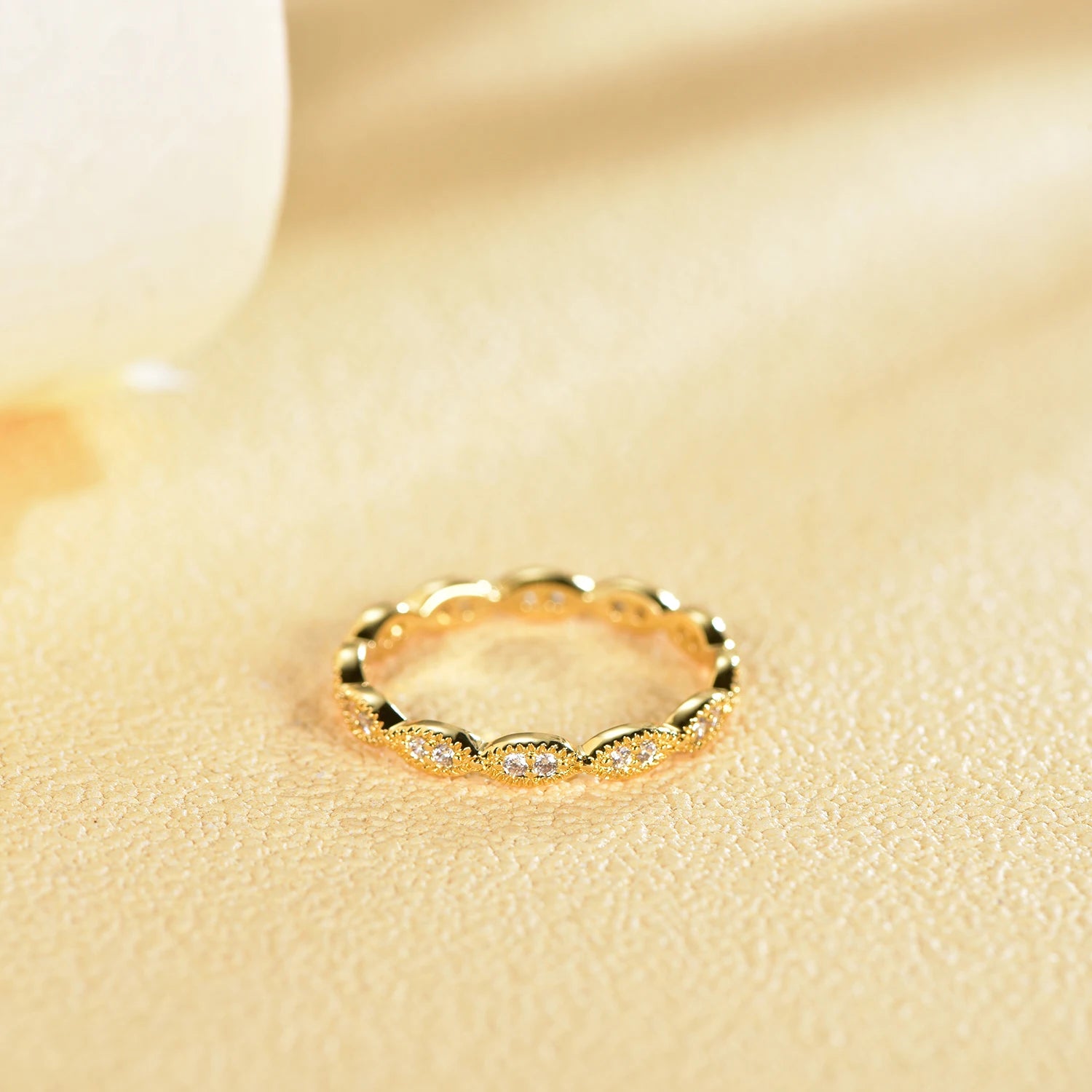 Non Tarnish Square Cubic Zirconia Eternity Band Ring Stackable Engagement Wedding 18K Gold Plated 925 Silver Rings Jewelry Women