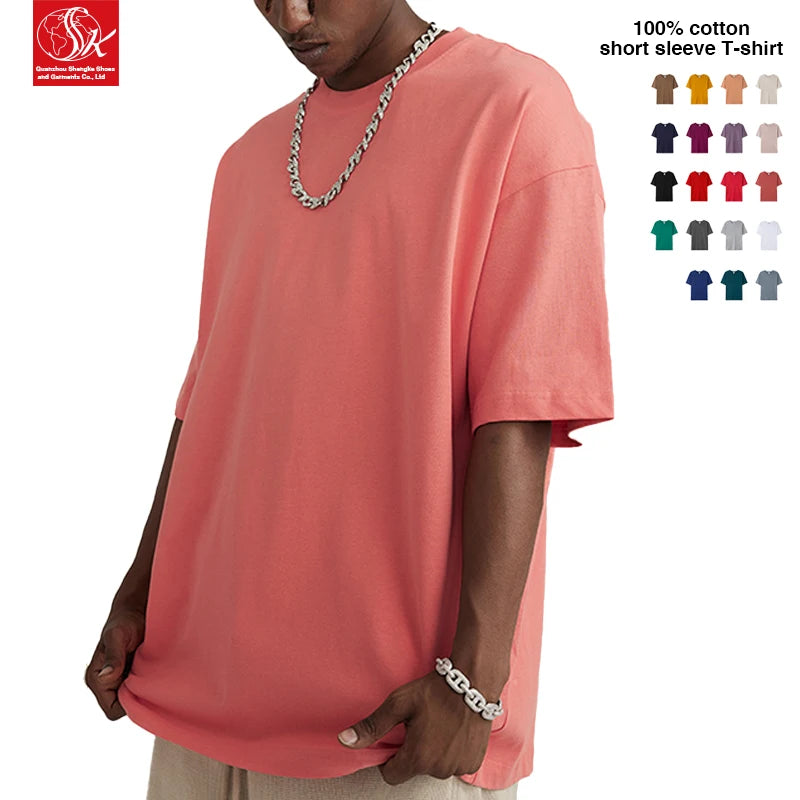 SK 190g Compact Siro-Spun Round-Neck Short-Sleeved T-Shirt 100% Cotton Solid Pattern Knitted Blank Design for Men and Women