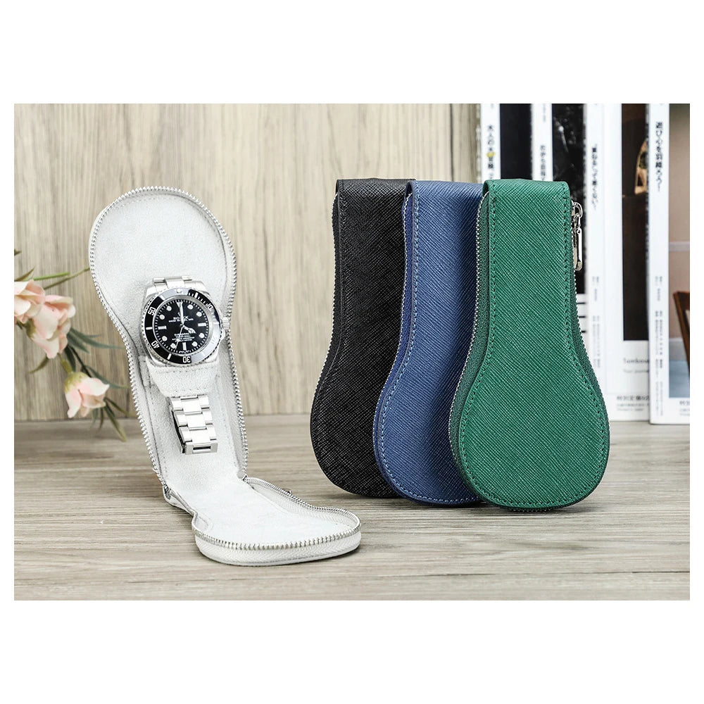 Foldable Leather Watch Pouch Portable Genuine Real Leather Wristwatch Box Travel Watch Roll Storage Case