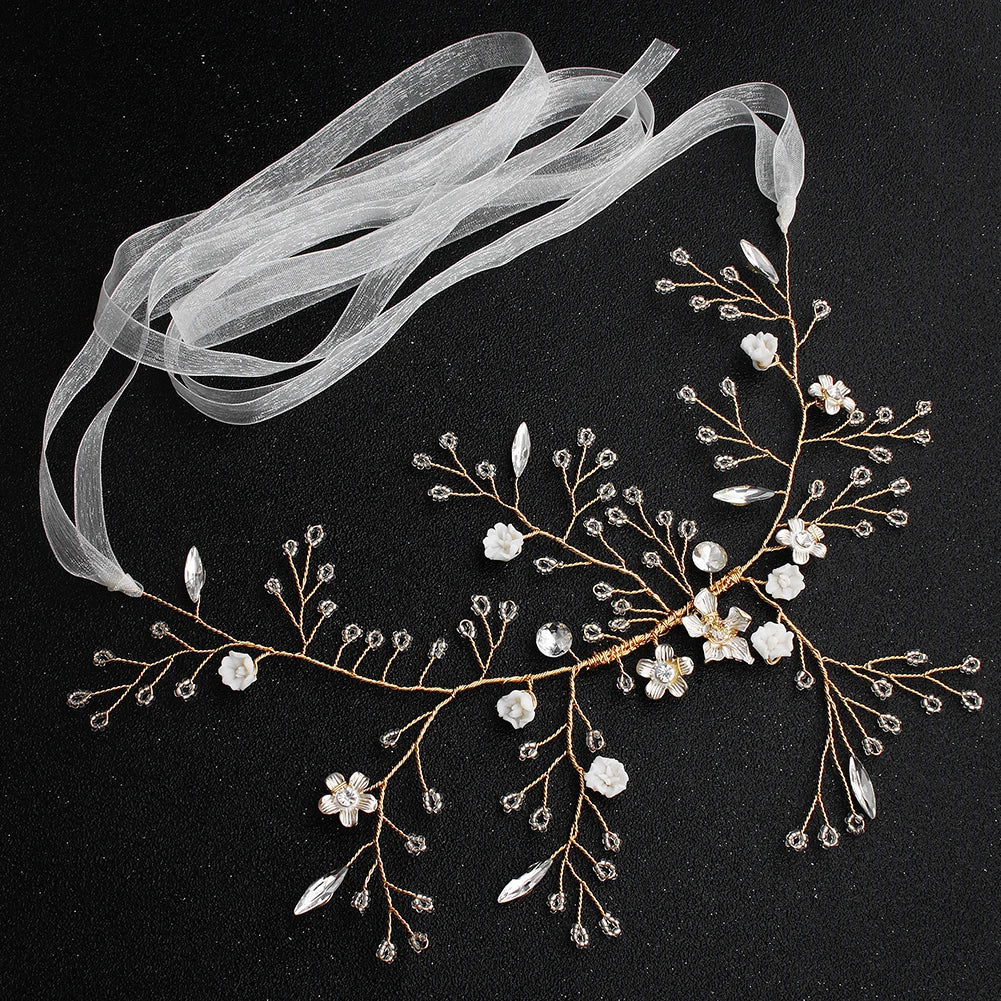 Romantic Handmade Wedding Bridal Flower Rhinestones Crystal Hair Vine Headpiece Accessories Headband Hairbands for Girls