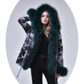 Janefur Zipper Design Raccoon Fur Collar Camouflage Real Fur Parka Coat Winter Women Faux Fur Lined Parka