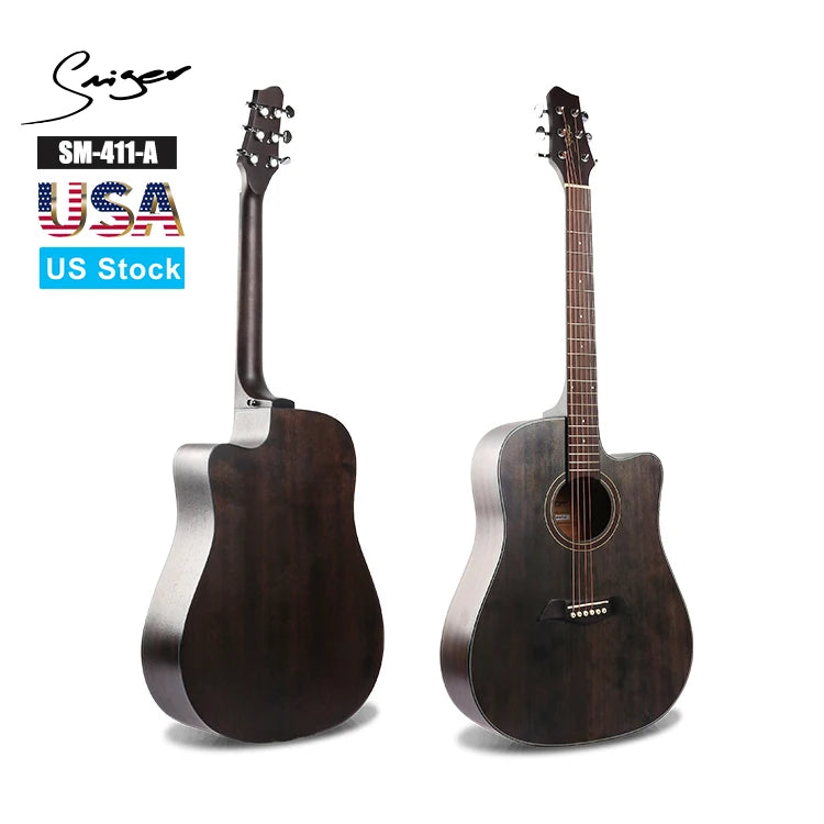 Low Action Guitar Smiger  Vintage Black Western Steel String Folk Acoustic Guitar