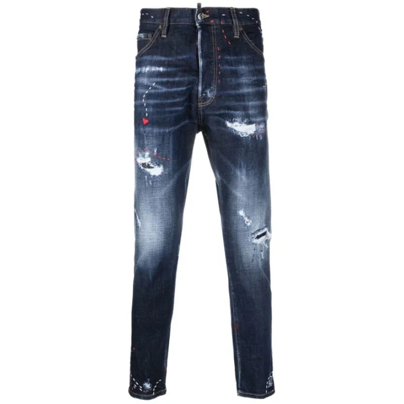Oem New Designed Men's Vintage Regular Washed Denim Solid Woven Mid Waist Breathable Jeans