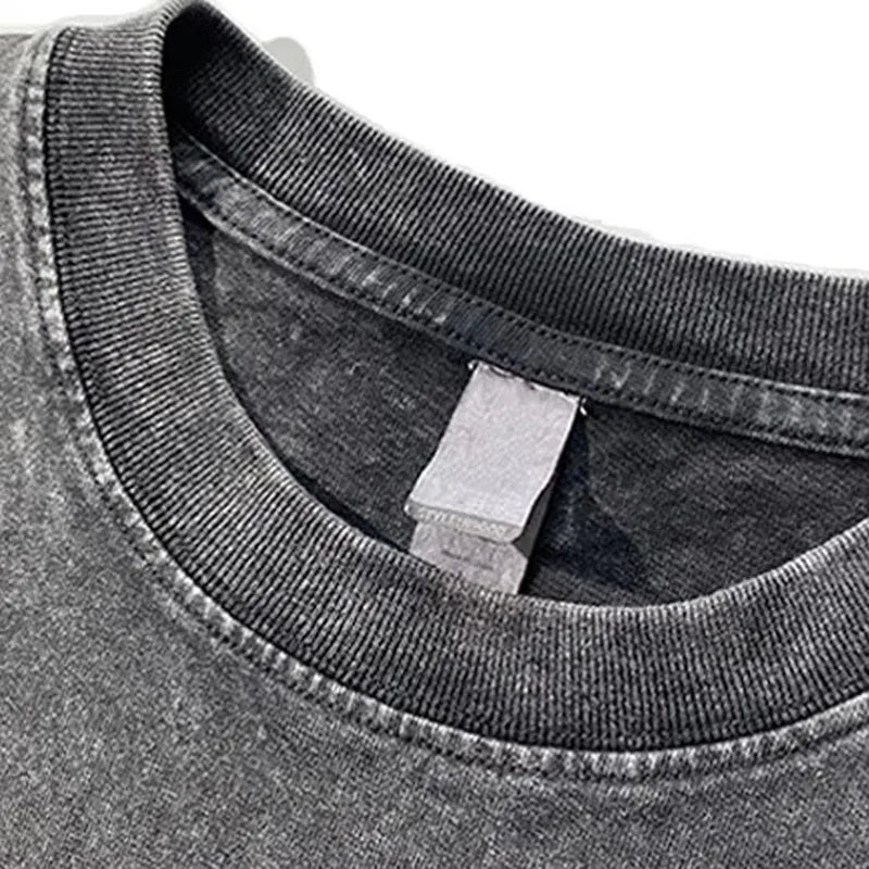 RNSHANGER Vintage Custom Logo Men's T Shirts 250g Cotton Heavyweight Washed Distressed Tee Streetwear Hip Hop Male T-shirt