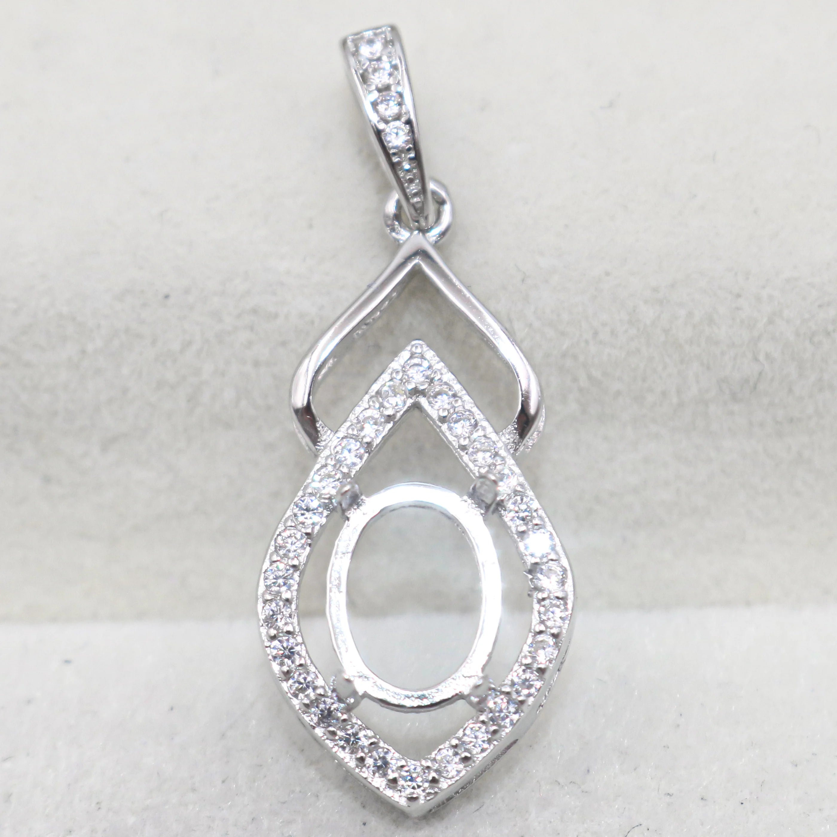 Sterling Silver 6*8mm Semi Mount Pendant Empty Frame Blank Support Setting S925 Base Holder Without Center Stone for DIY Inlay