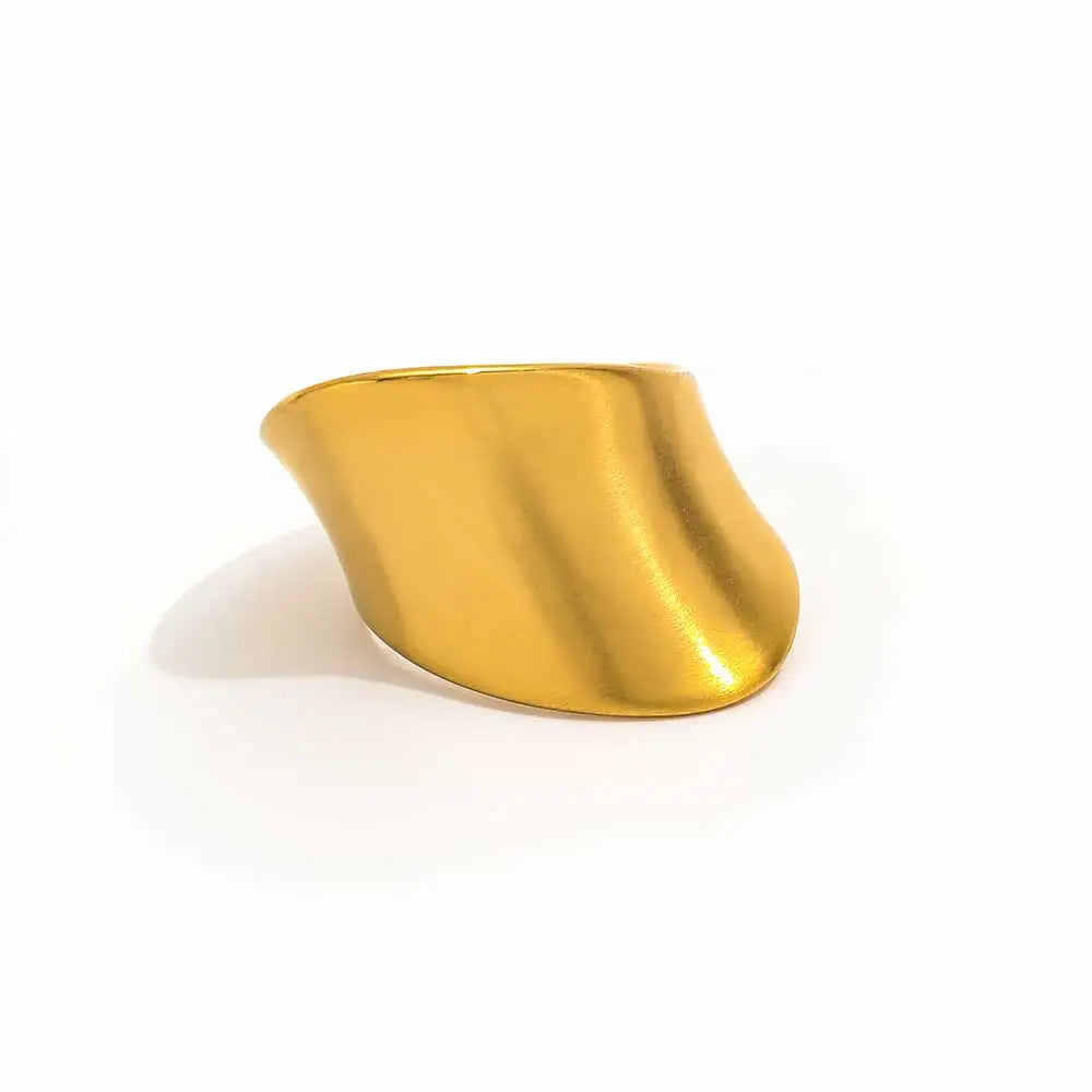 Women's New Trendy 18K PVD Gold Plated Brushed Cambered Surface Stainless Steel Open Ring High-End Jewelry Gift Wholesale MegaBDM