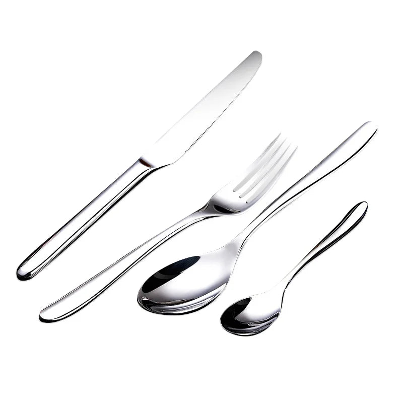 High Quality Dishwasher Safe Silver Cutlery Mirror Knives Forks and Spoons  4 Piece Flatware Set for Bar Silverware