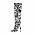 2023 New Arrival Western Autumn Fashion Black White Zebra Patterns Winter Women's Pointed Pu Leather High Heels Knee High Boots