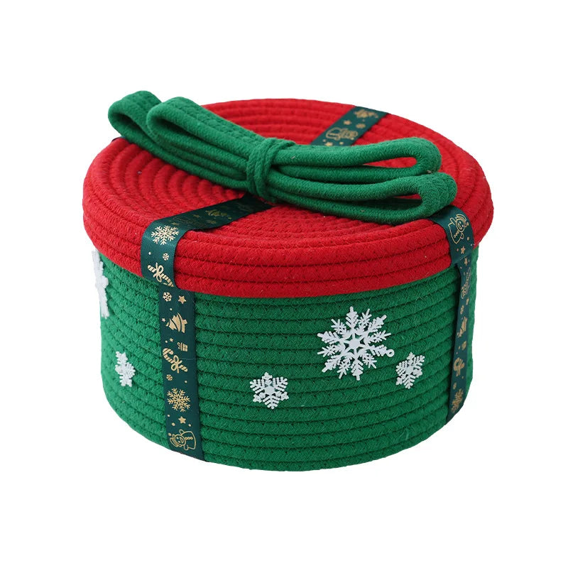 Small Cotton Rope Woven Basket and Ribbons Durable Baskets for Merry Christmas