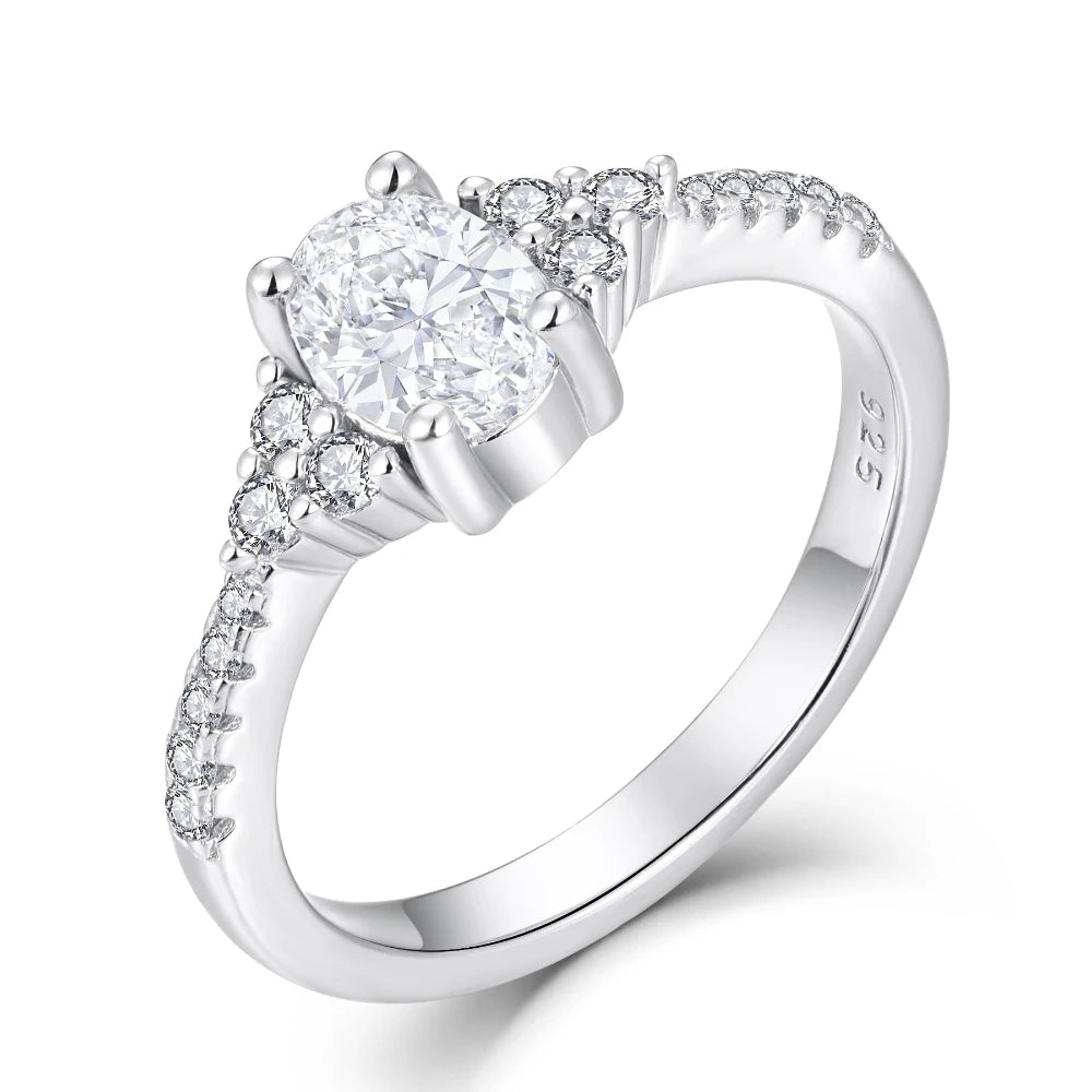 Rhodium Plating Oval Cut Moissanite Engagement Ring Pave Setting Wedding Proposals Sterling Silver 925 Moissanite Ring for Women
