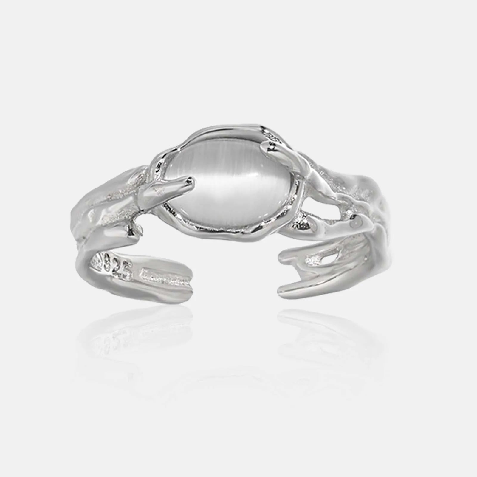 FUAMAY Fashion Dainty 925 Sterling Silver Solitaire Gemstone Ring Cats Eye Stone Ring