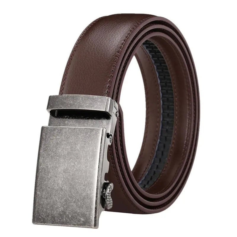 LQbelt Men's Genuine Leather Belt Male Cowhide Ancient Silver Automatic Buckle Belts Leather Man Ratchet Wholesale Factory