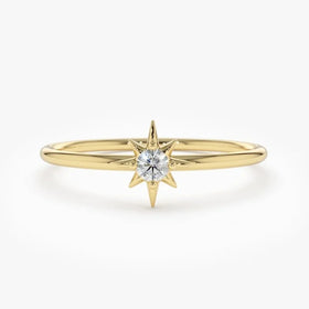 Dainty Minimalist 14k Gold Plated 925 Sterling Silver Cz Moissanite North Star Ring for Women