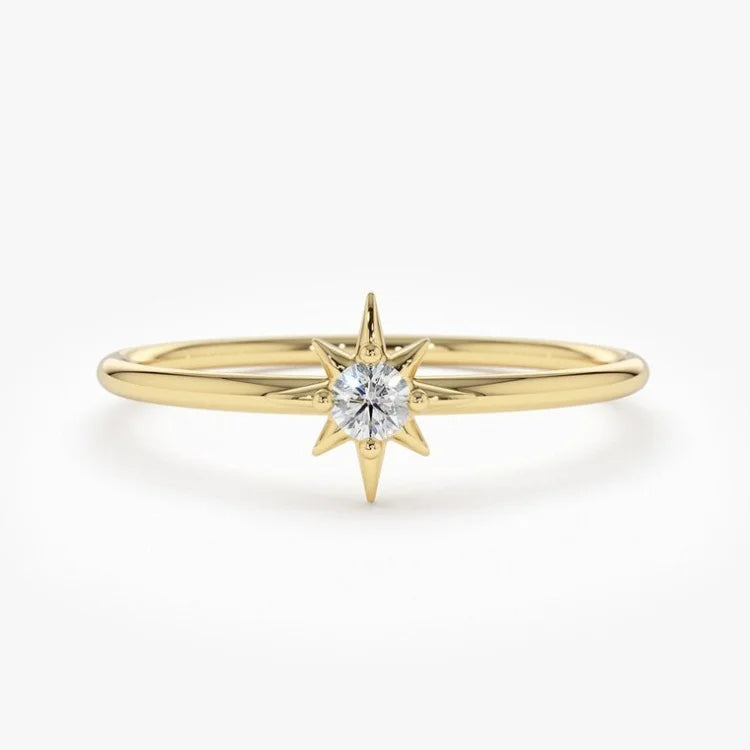 Dainty Minimalist 14k Gold Plated 925 Sterling Silver Cz Moissanite North Star Ring for Women