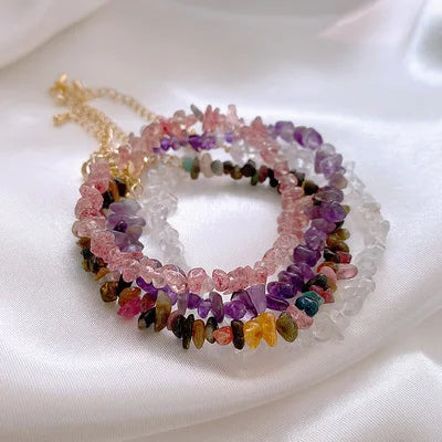 Hot Sale Handmade Beaded Bracelet Natural Stone Bracelet Rose Quartz Irregular Crystal Bracelet for Women