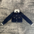 DENIMGUYS 2025 Women Dark Blue Denim Jacket Outerwear Long Sleeve Single Breasted Spring Female Chic Jean Cropped Top Jackets