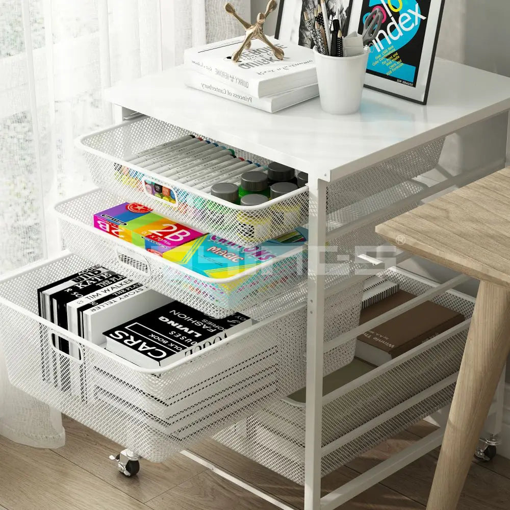 Folding Storage Rack 4 Layers Drawer-type Trolley Metal Square Shelf With Wheel Storage Rack for Kitchen Bedroom
