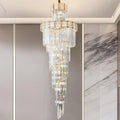 Modern Luxury Golden Staircase Multi-layer Long Crystal Chandelier Decoration Large Chandelier Hanging Lamp for Hotel Wedding