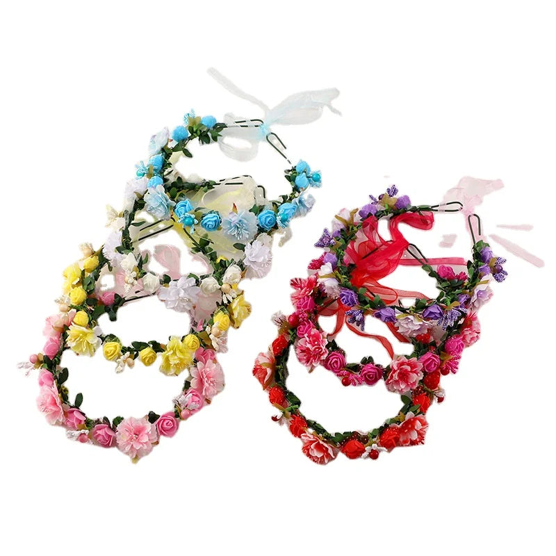 New Bride Flower Crown Hair Accessories Party Performance Children Headband Plastic 16CM