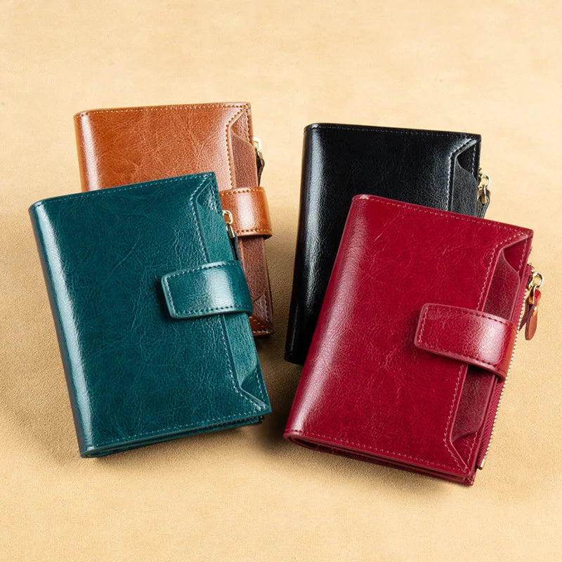 Westal Women RFID Blocking Small Bifold Zipper Pocket Wallet Card Case Purse with ID Window Genuine Leather Wallet for Women