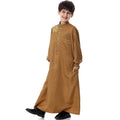 Embroidery Abaya Muslim Arab Boy Thobe Thawb Caftan Traditional Muslim Clothing Kids Robe With Buttons Islamic Clothing