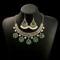 Luxury Gold Color Geometric Necklace Set Women Vintage Choker Crystal Bridal Wedding Necklace Earring Set Fashion Indian Jewelry