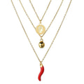 New Stainless Steel Three Layers Gold Chain Red Pepper Necklace Women