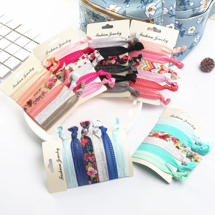 B.PHNE Hair Accessories 6pcs/set Braided Textured Printed Elastic Hair Bands Hair Ties for Women