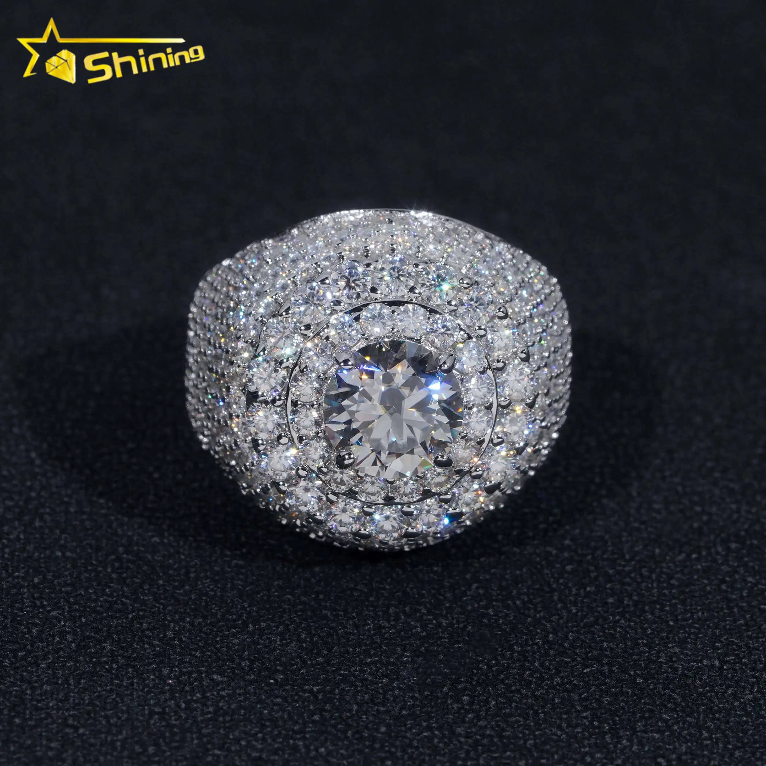 Gold Plated Men Ring Fine Jewelry Fast Shipping GRA Moissanite Men's Ring 925 Silver Iced Out Hip Hop Rings