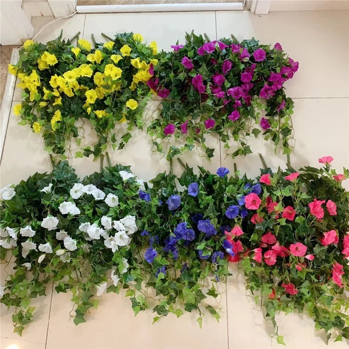 F 1832 Artificial Decoration Petunia Wall Hanging Basket Silk Purple Petunias Flower