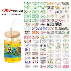 UV DTF Transfer Sticker 16oz Glass Cups Wrap Transfer Sticker 7000 Designs Ready to Print