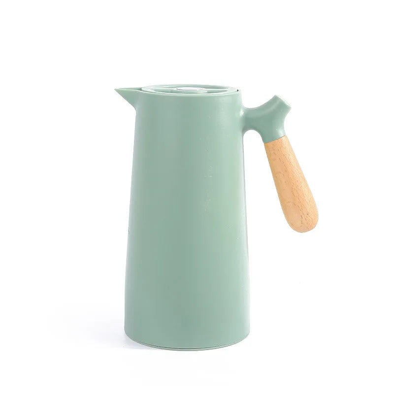1000ml Glass Inner Thermos Jug with Wood Handle Heat Preservation and Water Vacuum Flask for Tea Pots & Kettles