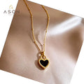 Ason Fashion Jewelry High Quality Gold Plated Chain Stainless Steel Double Sided Black Peach Heart Pendant Necklace for Women