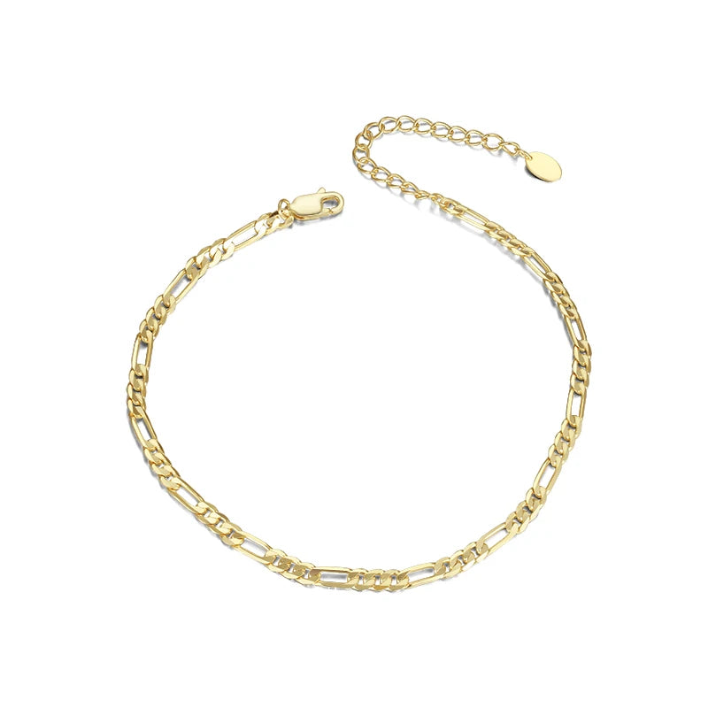 RINNTIN SA07 Diamond-Cut Figaro Chain 925 Silver Delicate Gold Bracelet Anklet