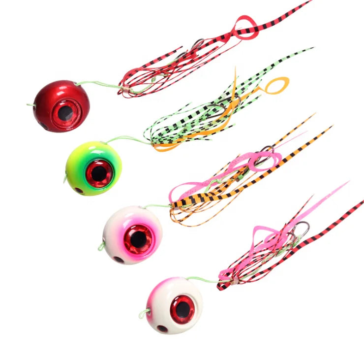 40g-200g  Deep Sea Jigging Metal Slow Jig Head with Rubber Skirts  Luminous Glow  Japan Salt Water Marlin Inchiku