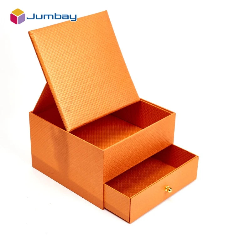 Custom Logo 2-Layer Drawer Gift Packaging Box Fancy Paper Cardboard with Embossing and UV Coating Printing Handling