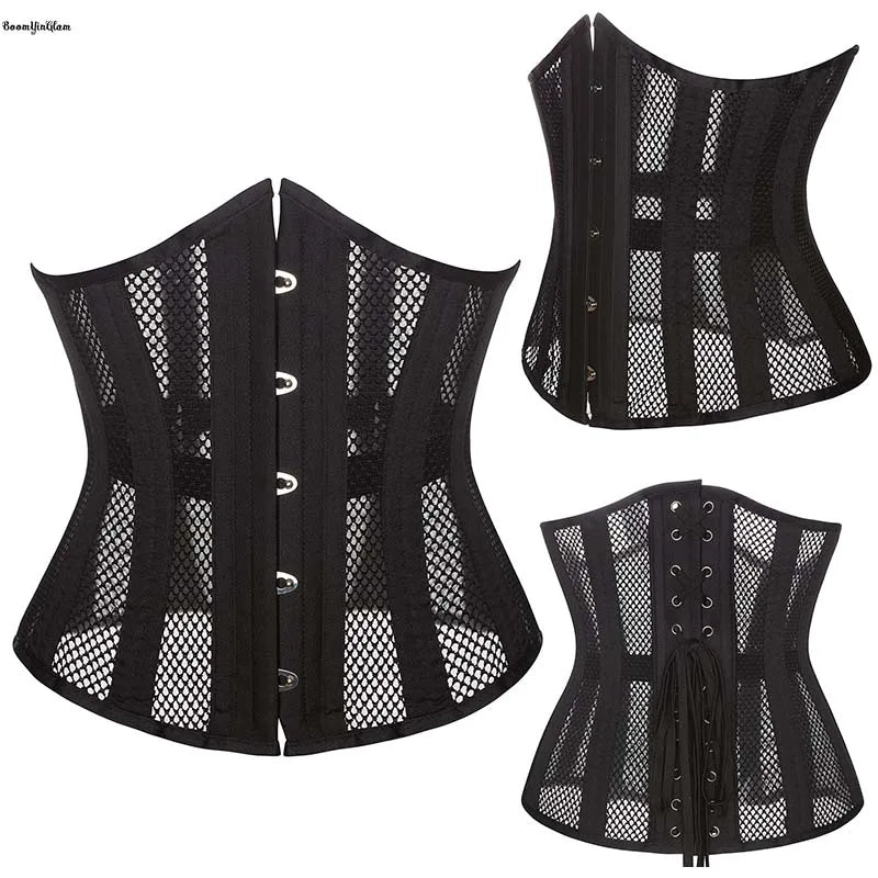 26 Steel Bones Underbust Corselet Women Mesh Korsett Firm Tummy Control Sheath Fajas Reductoras Powernet Waist Trainer Corsets