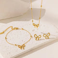 Vintage Fashion 18K Gold Plated Stainless Steel Heart Choker Necklace Bracelet Earrings Set Charm Pendant Women Butterfly Party