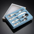 Customized Toddler Eating Utensils Set Stainless Steel Disposable Silver Handle Print Kid Cutlery Set