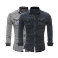 RNSHANGER Men's Spring Casual Denim Shirts Fashion Solid Color Long Sleeve Lapel Denim Tops Button Shirts with Pocket