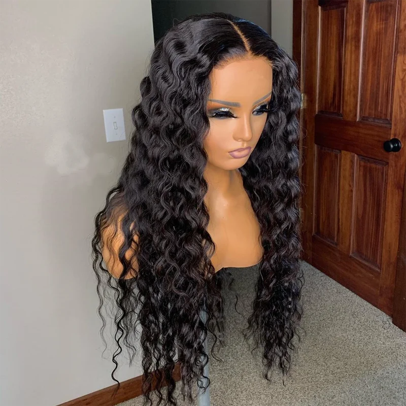 Deep Wave Lace Front 100% Virgin Brazilian Remy Human Hair Wig for Lace Transparent Long Hair Custom Logo 13x4 13x6 360 Full