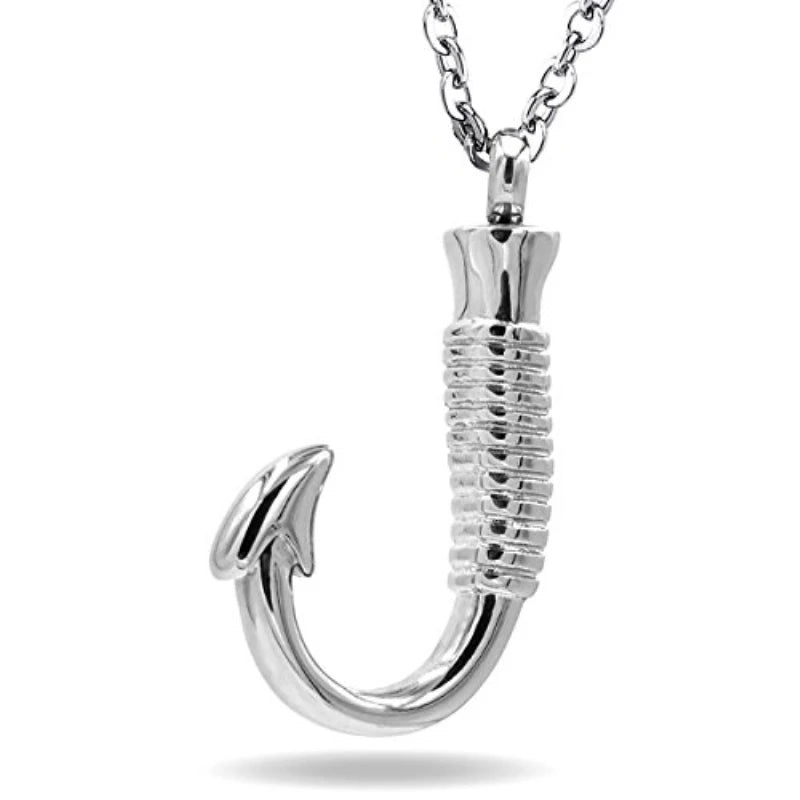 Urn Ashes Holder Pendant Fish Hook Stainless Steel Viking Ash Jewelry Memorial Necklace Keepsake Lucky Hook Cremation Jar Locket